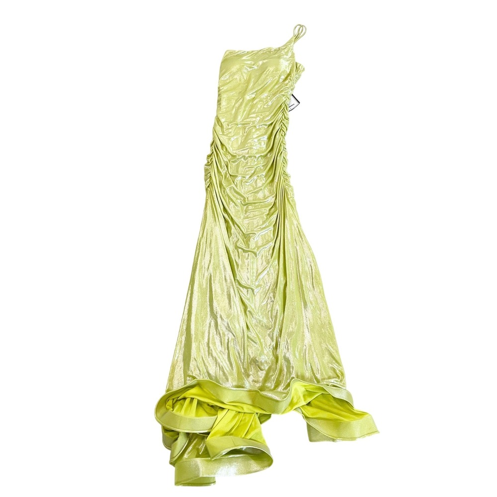 NEW B. Darlin Metallic Green Ruched One Shoulder Maxi Formal Dress Prom Sz 15/16